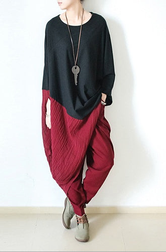 Linen Pants, Women Harem Pants red