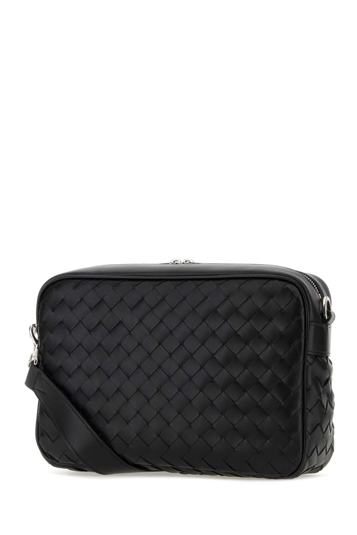 Bottega Veneta Men Black Leather Medium Camera Crossbody Bag