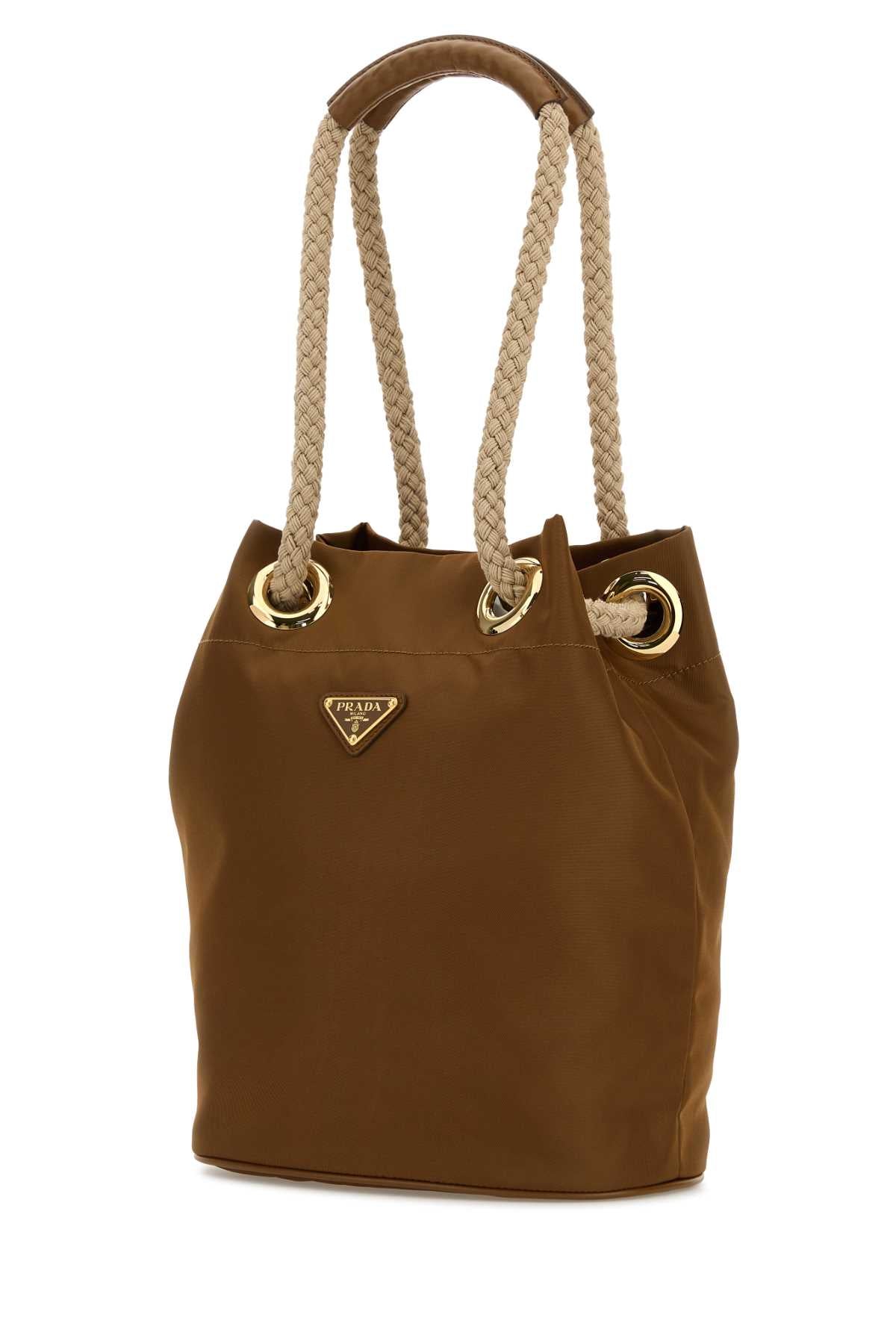 Prada Women Camel Re-Nylon Prada Mariner Bucket Bag