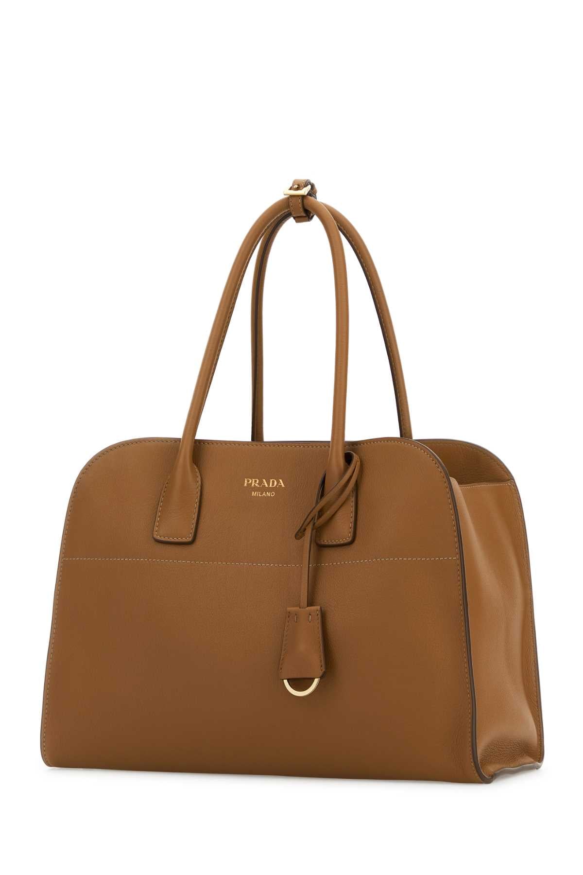 Prada Women Camel Leather Medium Shopping Bag