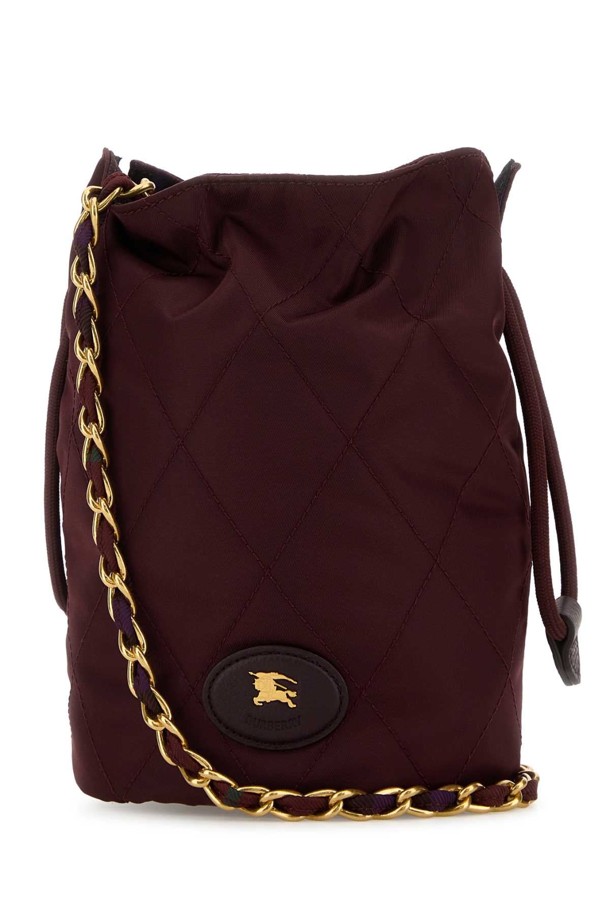 Burberry Women Burgundy Canvas Horseshoe Bucket Bag
