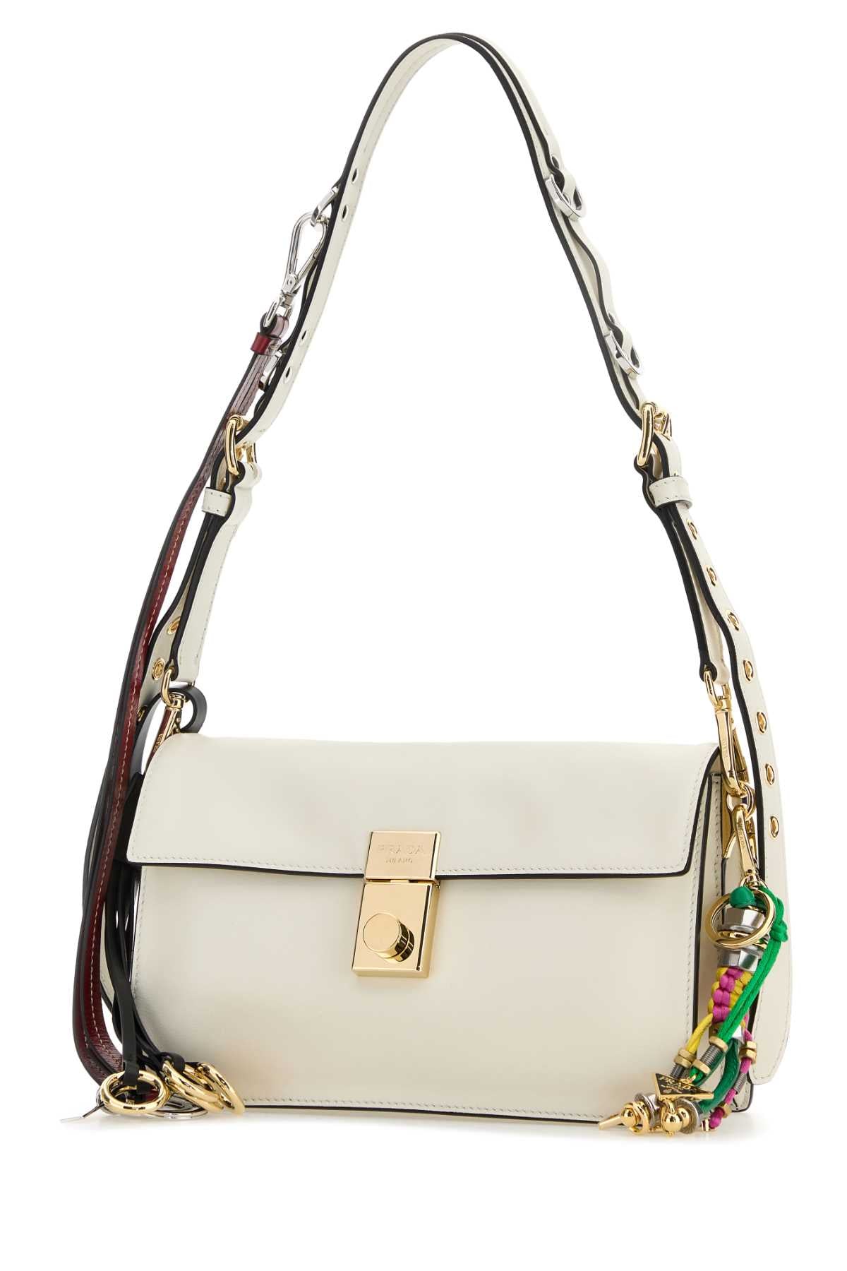 Prada Women White Leather Small Prada Soft Sound Shoulder Bag