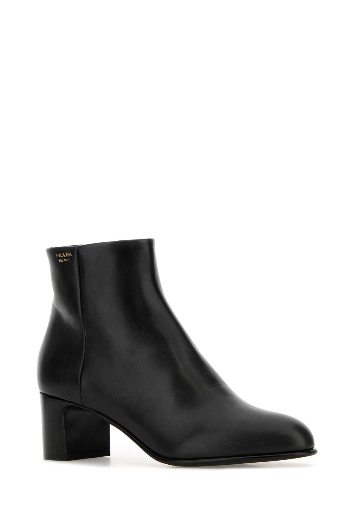 Prada Women Black Leather Ankle Boots