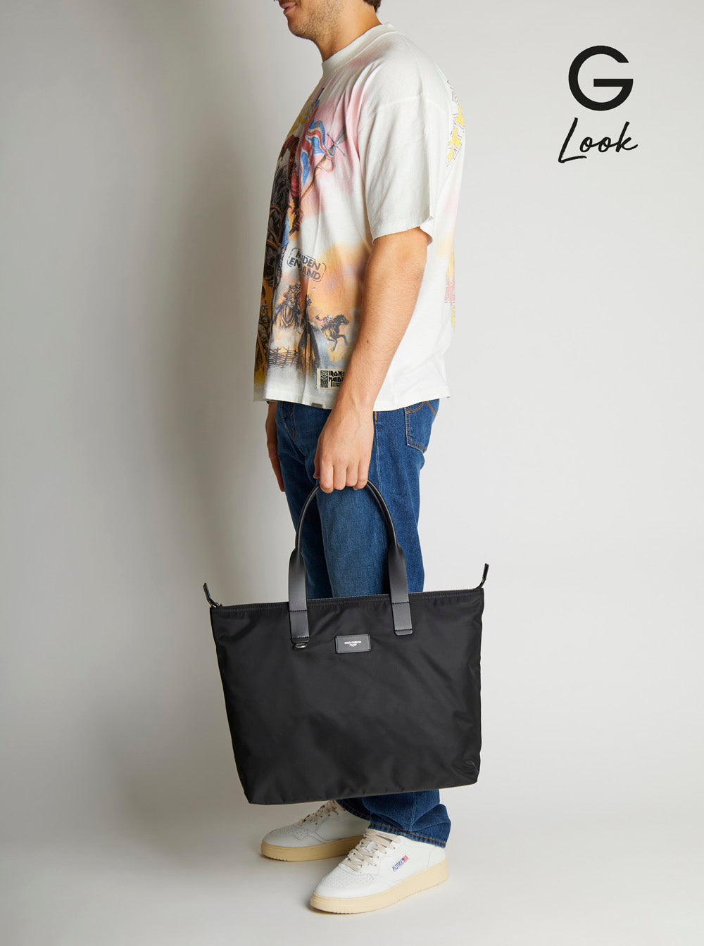 Dolce & Gabbana Men Black Tote Bag With Two Top Handles And Logo Plaque On The Front In Tech Fabric Man
