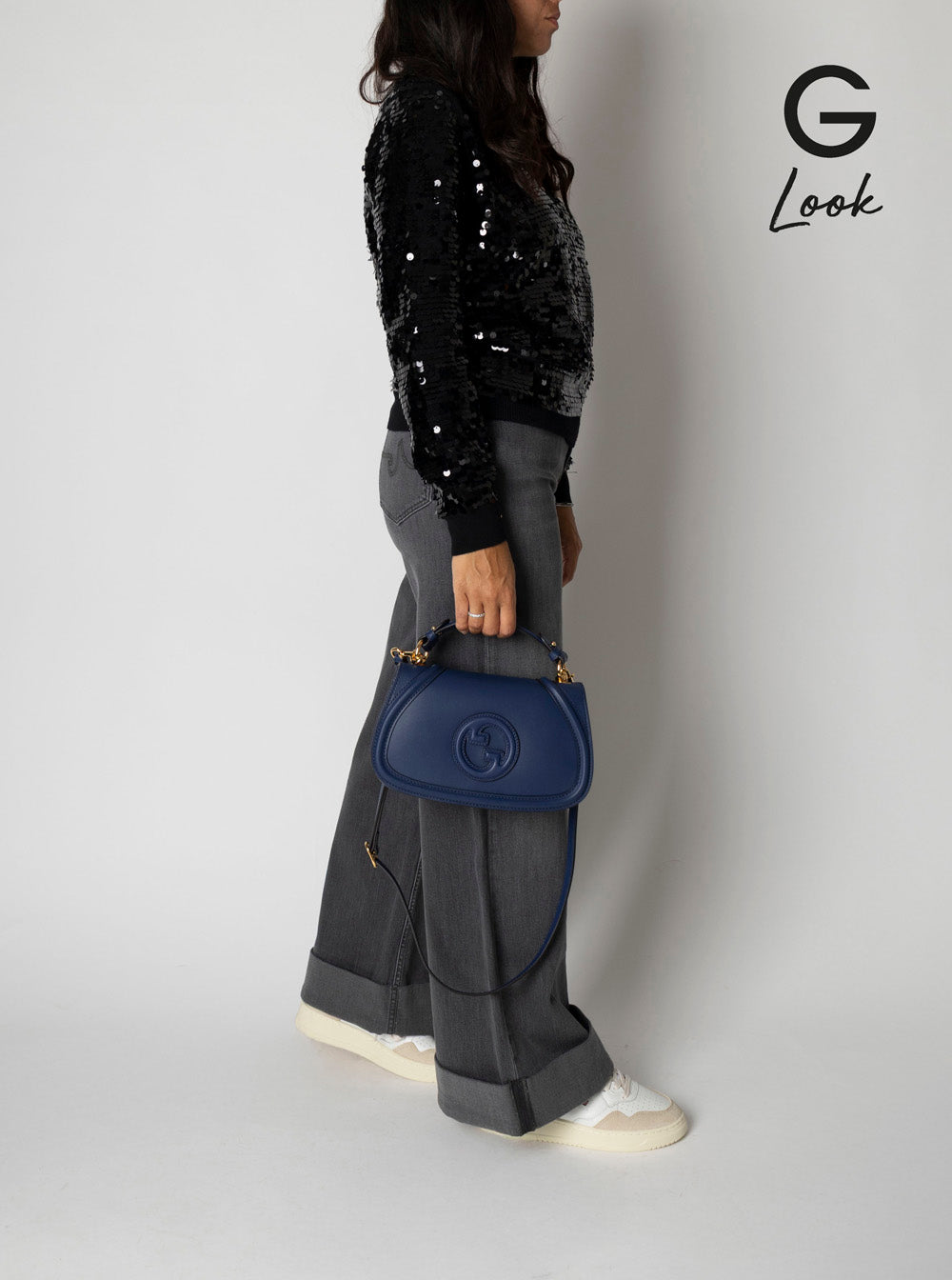 Gucci Women 'Blondie' Blue Handbag With Gg Logo Plaque On The Front In Leather Woman