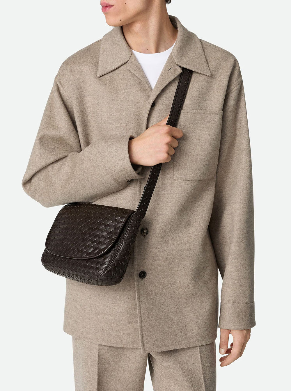 Bottega Veneta Men Brown Crossbody Bag With Flap Closure And Intreccio Design In Leather Man