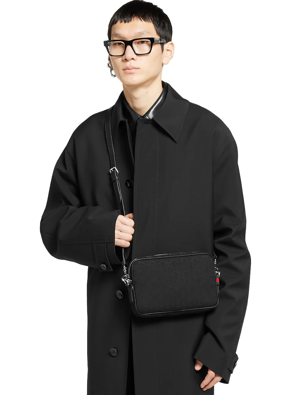 Gucci Men Black Crossbody Bag With All-Over Gg Motif In Fabric Man