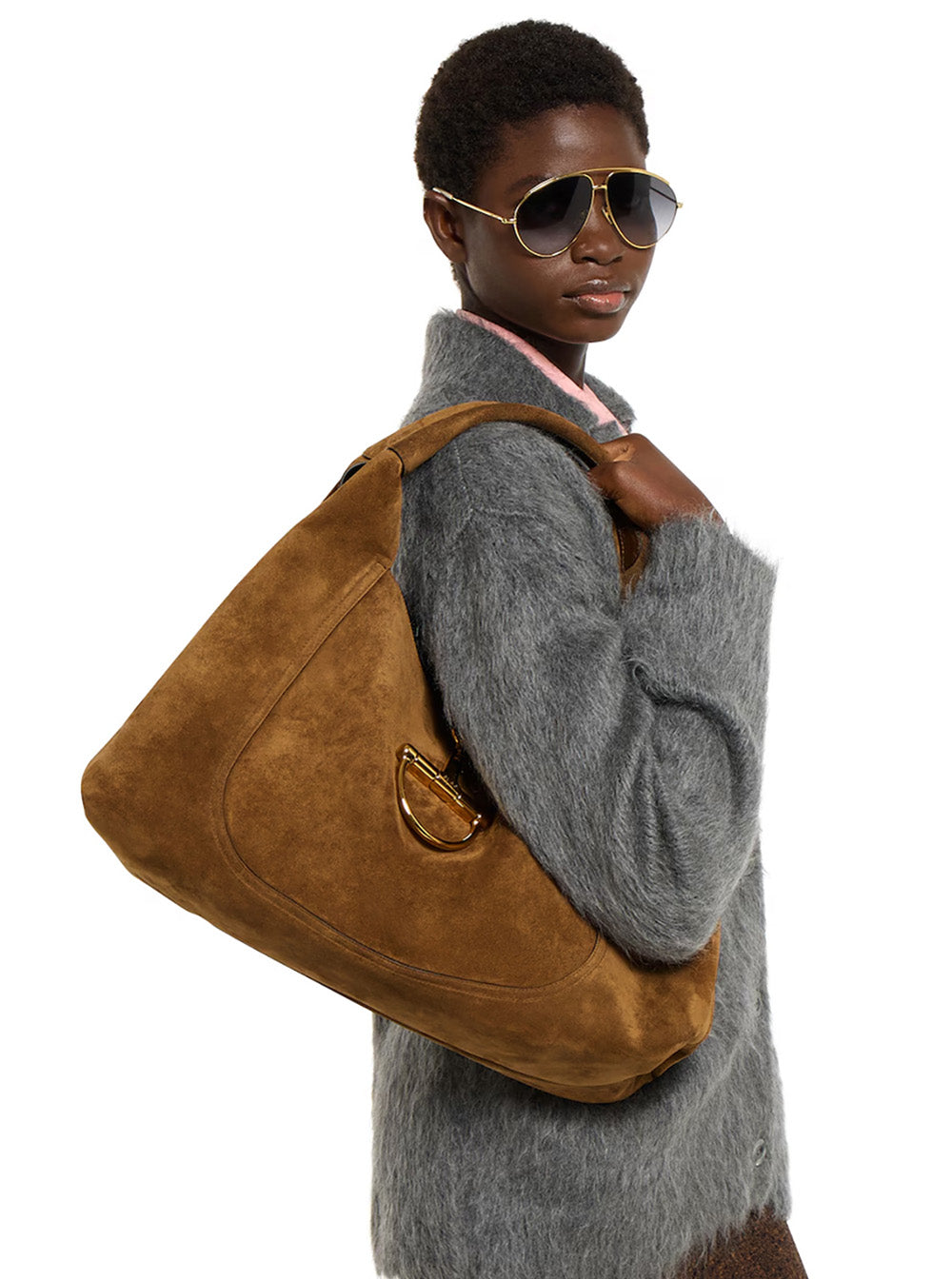 Gucci Women Brown Shoulder Bag With Horsebit Closure In Suede Woman