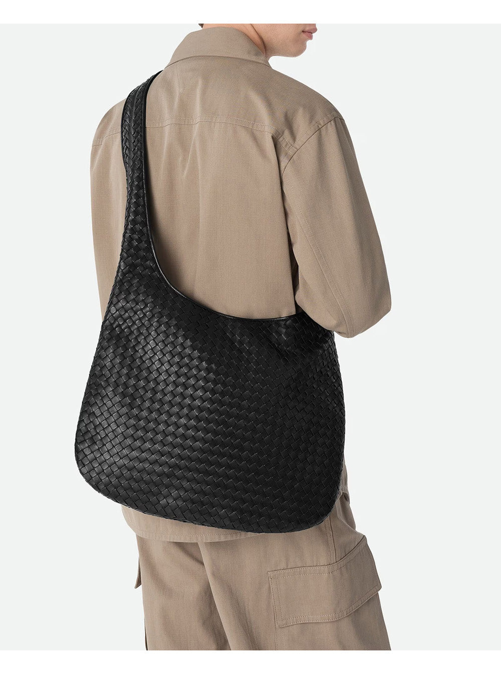 Bottega Veneta Men Black Crossbody Bag With Intrecciato Motif And Shoulder Strap In Leather Woman