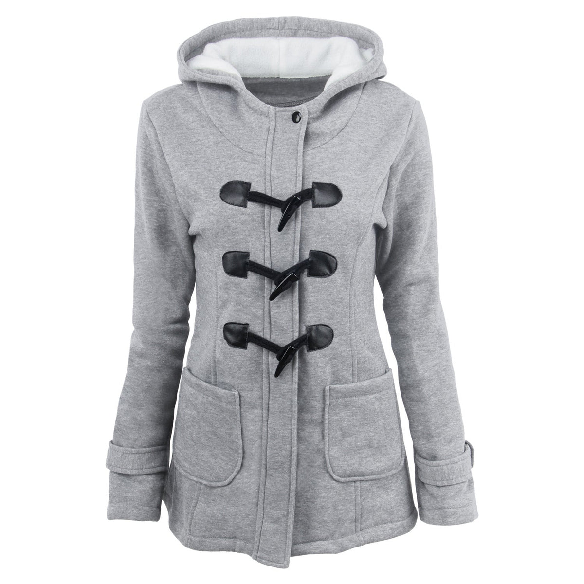 Warm winter fur collar jackets women horn button Long down coat parka Plus Size female parka hoodies Women Light grey