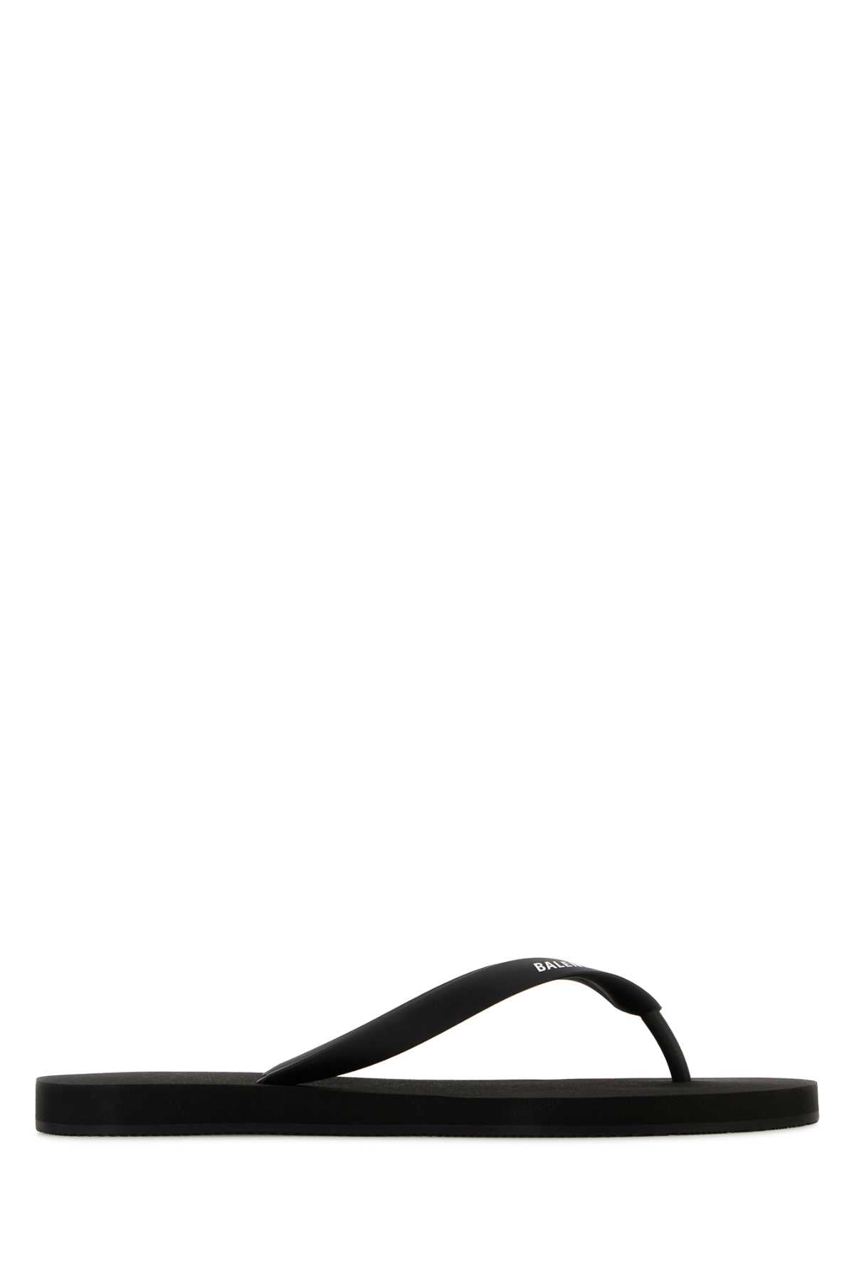 Balenciaga Men Black Rubber Thong Slippers