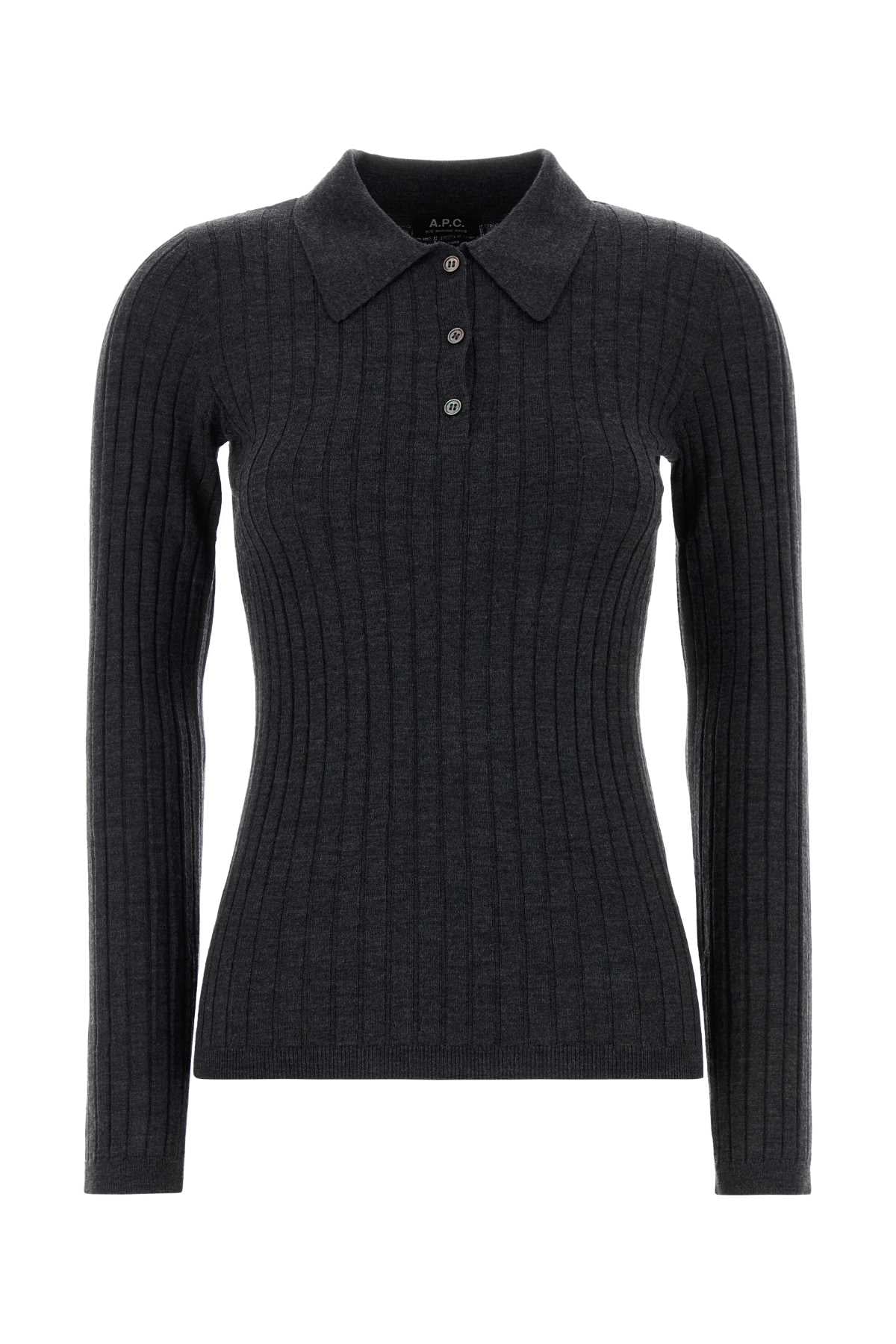 A.P.C. Women Charcoal Wool Polo Shirt