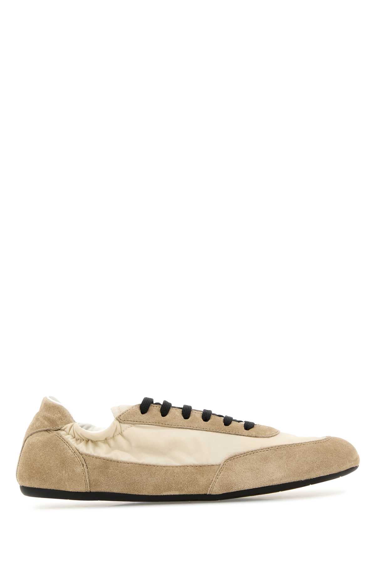 Prada Women Two-Tone Re-Nylon And Suede Collapse Sneakers