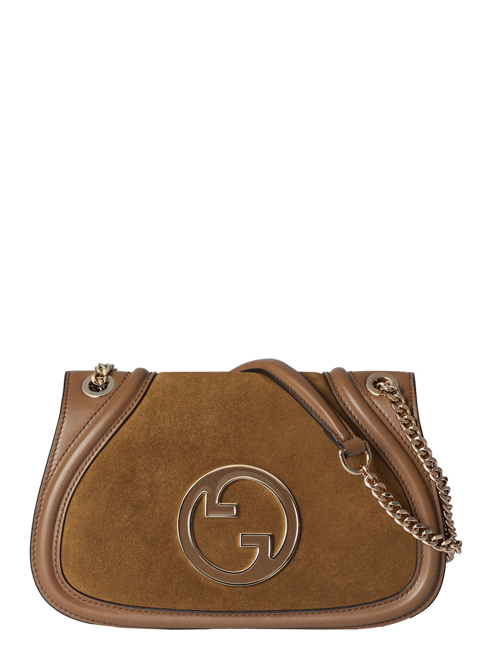 Gucci Women Brown Handbag With Double G Plaque On The Front And Adjustable And Removable Chain-Link Shoulder Strap In Suede Woman