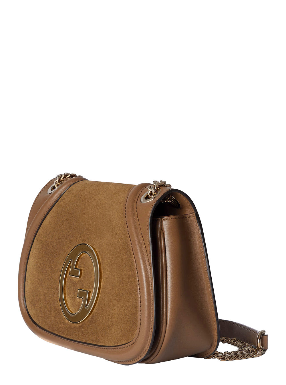 Gucci Women Brown Handbag With Double G Plaque On The Front And Adjustable And Removable Chain-Link Shoulder Strap In Suede Woman