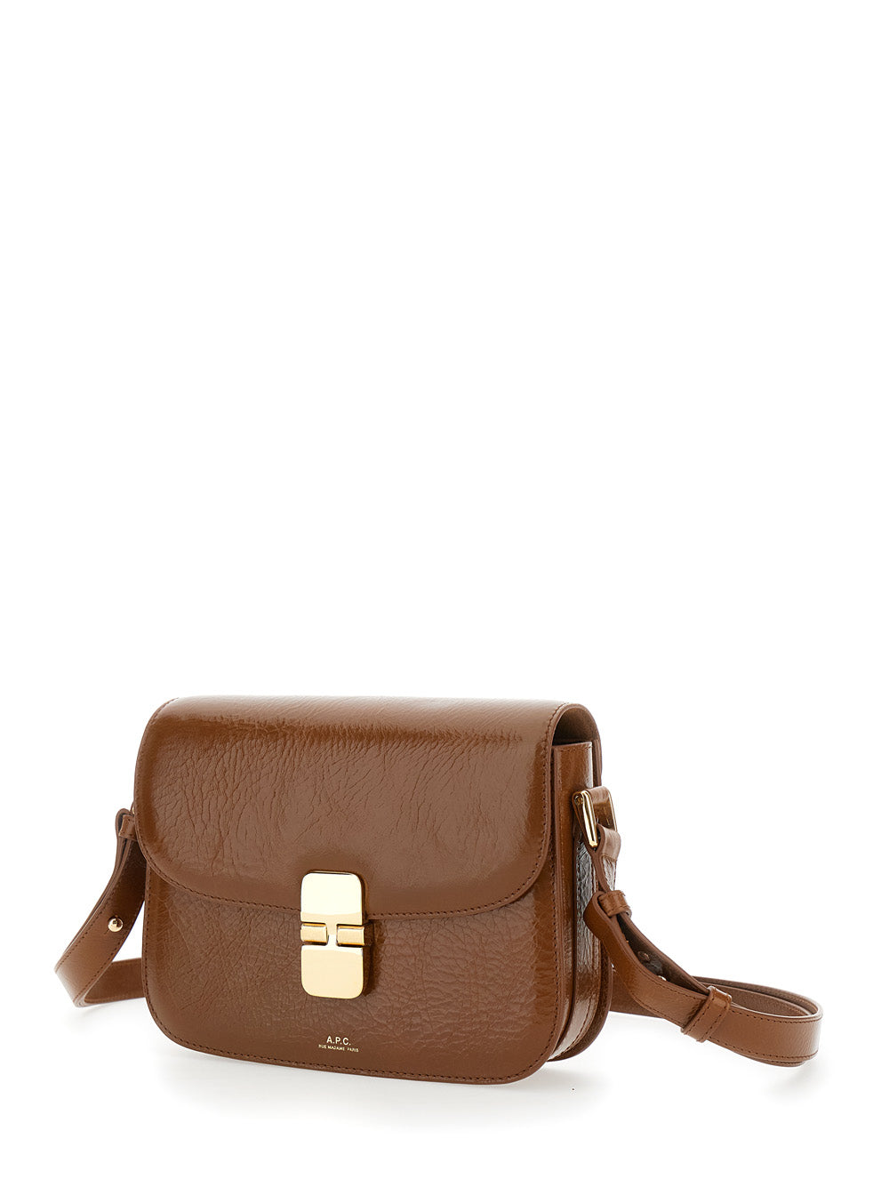 A.P.C. Women 'Grance' Brown Small Crossbody Bag Wirh Embossed Logo Lettering On The Front And Adjustable Shoulder Strap In Hammered Leather Woman